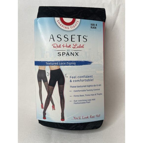 Assets Red Hot Label By Spanx Tights Size 4/D Textured Lace Zig Zag Black New - Picture 1 of 3